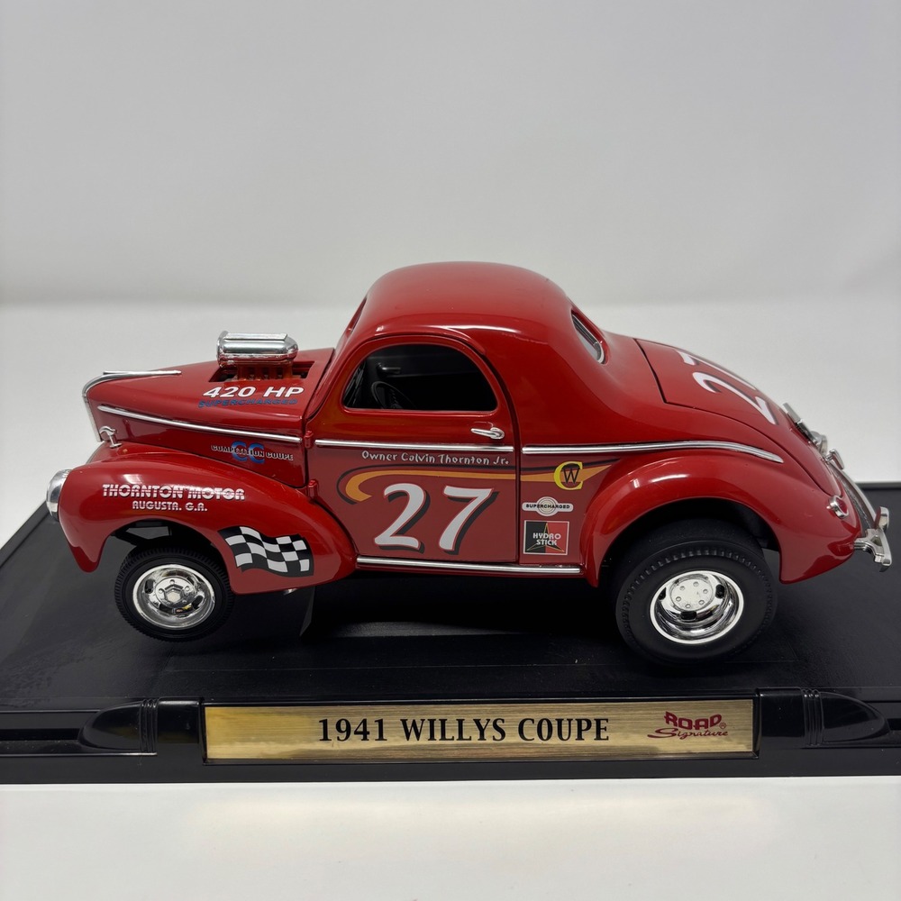 1941 Willys Coupe Gasser Red #27 420 HP Supercharged 1:18 Road Signature Diecast